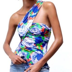 Zara Multicolor Floral One-Shoulder Jumpsuit